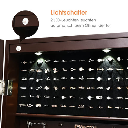 Lockable LED Jewelry Cabinet with Full-Length Mirror