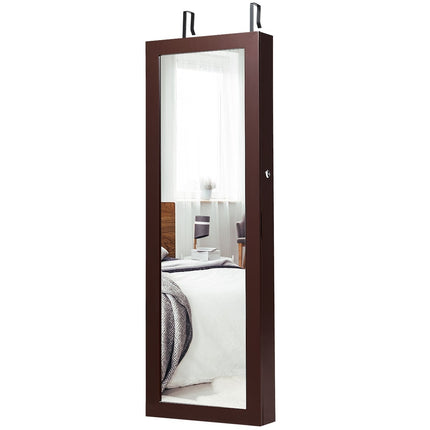 Lockable LED Jewelry Cabinet with Full-Length Mirror