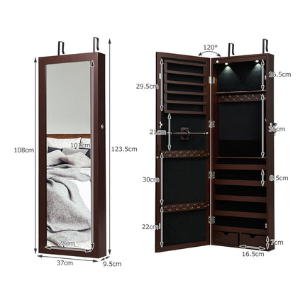 Lockable LED Jewelry Cabinet with Full-Length Mirror