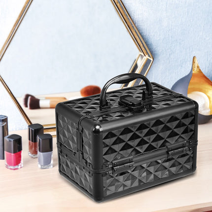 Abschließbarer Make-up-Koffer mit Spiegel, Fächern, Schwarz