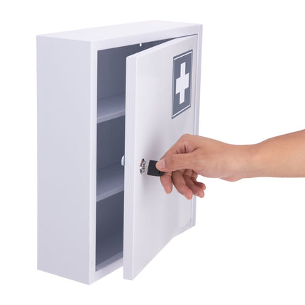 Lockable Medicine Cabinet, 3 Compartments, Wall-Mount