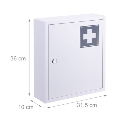 Lockable Medicine Cabinet, 3 Compartments, Wall-Mount