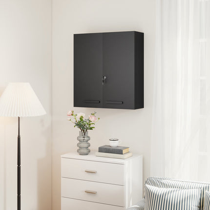 Lockable Medicine Cabinet, 6 Shelves, Black Steel