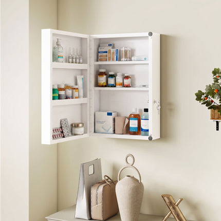 Lockable Medicine Cabinet, 6 Shelves, Steel, Wall-Mounted