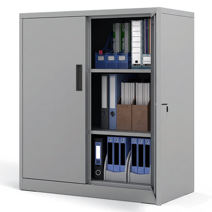 Lockable Metal Filing Cabinet, Grey, 2 Adjustable Shelves