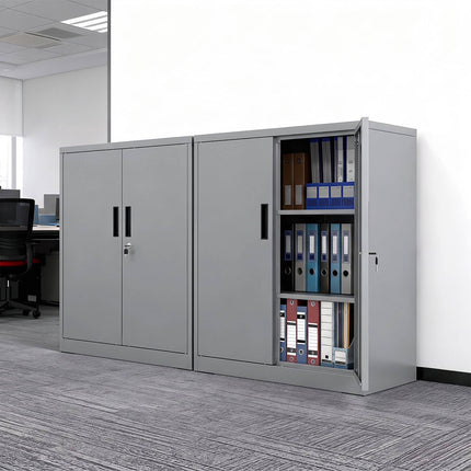 Lockable Metal Filing Cabinet, Grey, 2 Adjustable Shelves