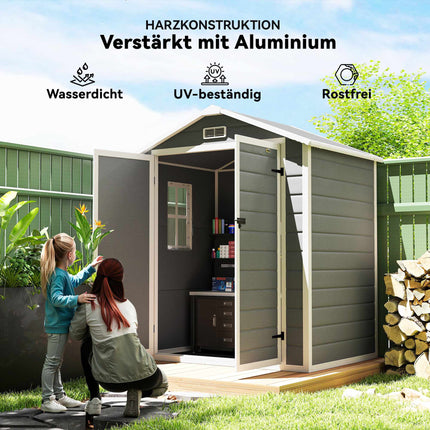 Abschließbarer Metall-Gartenschuppen, Doppeltür, Fenster, 1,80 x 1,30 x 2,10 m