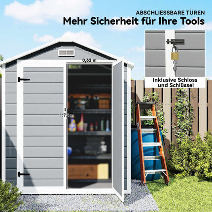 Abschließbarer Metall-Gartenschuppen, Doppeltür, Fenster, 1,80 x 1,30 x 2,10 m