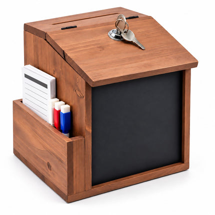 Lockable Solid Wood Suggestion Box with Chalkboard, 50 Cards, Natural