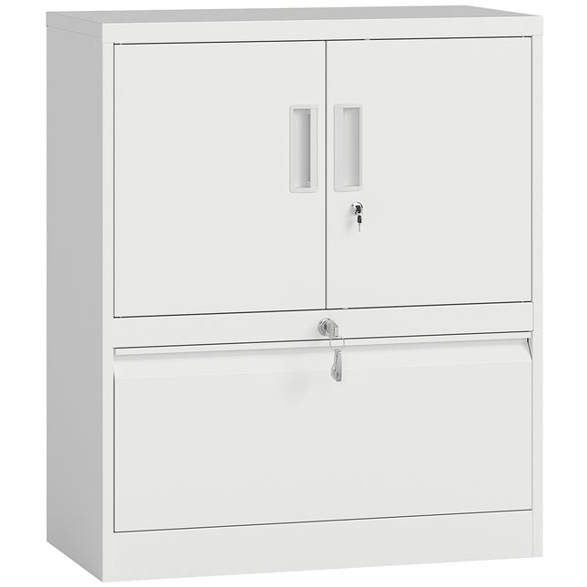 Lockable Steel Office Cabinet, Adjustable Shelves, White