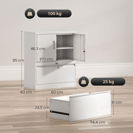 Lockable Steel Office Cabinet, Adjustable Shelves, White