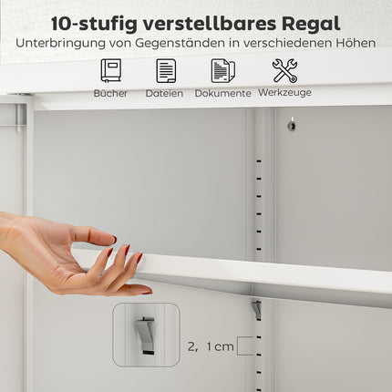 Lockable Steel Office Cabinet, Adjustable Shelves, White