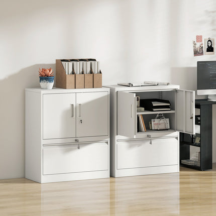Lockable Steel Office Cabinet, Adjustable Shelves, White