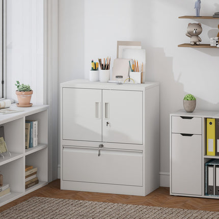 Lockable Steel Office Cabinet, Adjustable Shelves, White