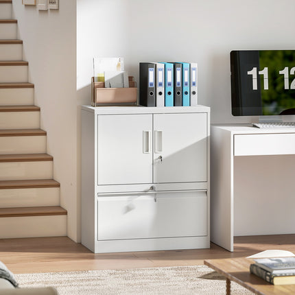 Lockable Steel Office Cabinet, Adjustable Shelves, White