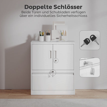 Lockable Steel Office Cabinet, Adjustable Shelves, White