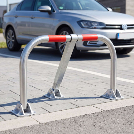 Lockable Steel Parking Barrier, Foldable, Silver/Red