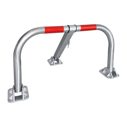 Lockable Steel Parking Barrier, Foldable, Silver/Red