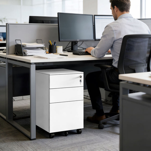 Lockable Steel Rolling File Cabinet, 3 Drawers