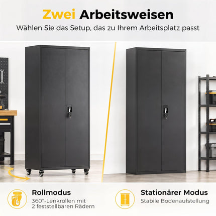 Lockable Steel Storage Cabinet with Wheels, Adjustable Shelves