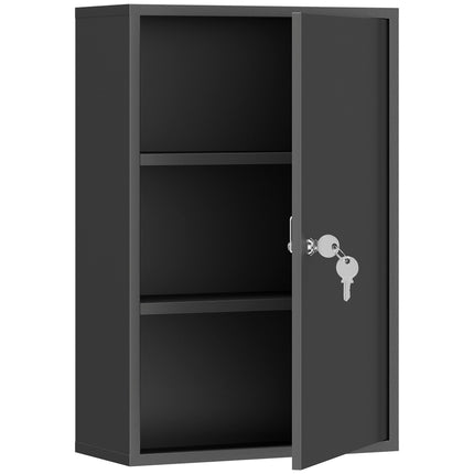 Lockable Wall Medicine Cabinet with 3 Tiers and 2 Keys, 40 x 18 x 60 cm, Black
