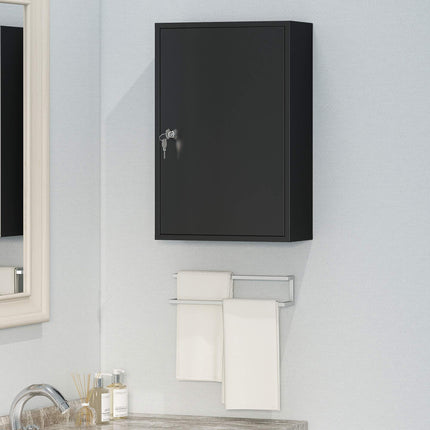Lockable Wall Medicine Cabinet with 3 Tiers and 2 Keys, 40 x 18 x 60 cm, Black