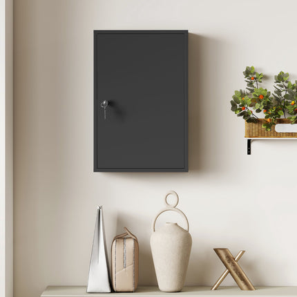Lockable Wall Medicine Cabinet with 3 Tiers and 2 Keys, 40 x 18 x 60 cm, Black