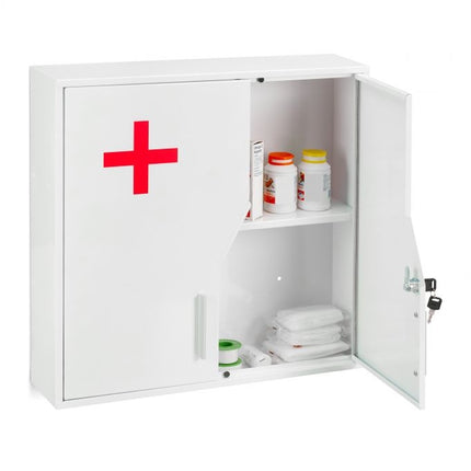 Lockable medicine cabinet with cross