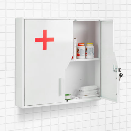 Lockable medicine cabinet with cross