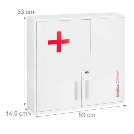 Lockable medicine cabinet with cross