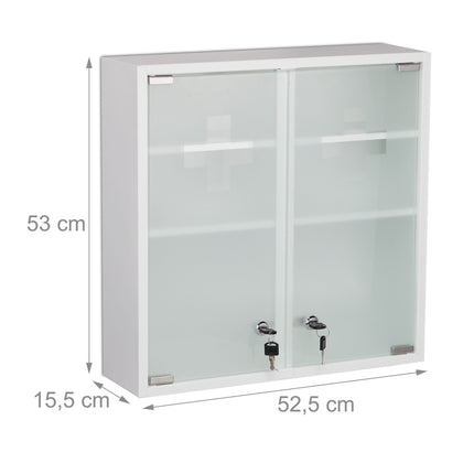 Lockable medicine cabinet with double doors