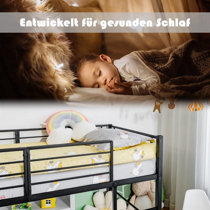 Loft Bed with Slide and Ladder for Kids, Black Steel Frame