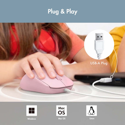 LogiLink Kids USB Mouse with 3 Buttons and Adjustable DPI, Pink, USB-A