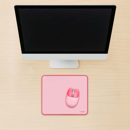 LogiLink Mouse Pad 22 x 25 cm with Non-Slip Rubber Base, Pink, Stitched Edges