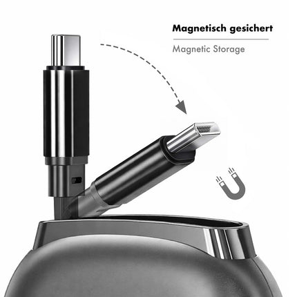 LogiLink Retractable USB-C Cable 1 m, 60W Fast Charging, Black, Magnetic Ends