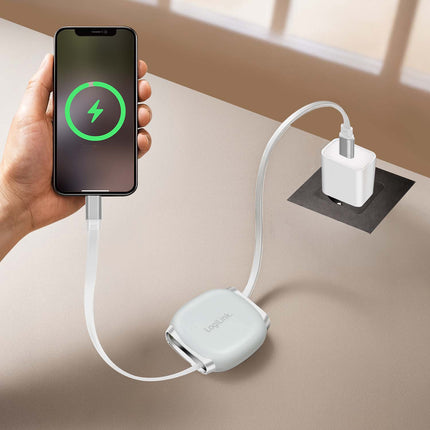 LogiLink Retractable USB-C Cable 1 m, 60W Fast Charging, White, Magnetic Ends