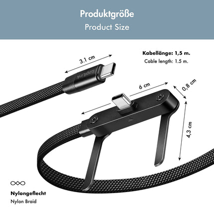 LogiLink USB-C Cable with Built-In Phone Stand, 240W PD, 1.5 m, Black, Braided