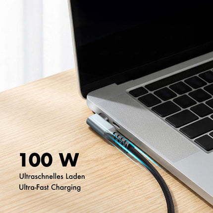 LogiLink USB-C to USB-C Cable 0.5 m, 90° Angled, 100W PD, Grey/Black, 4K 60Hz
