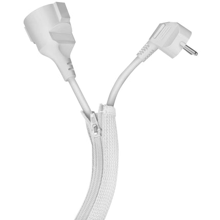LogiLink Wide Braided Zip Cable Sleeve 50 mm x 2 m, White, 360° Protection