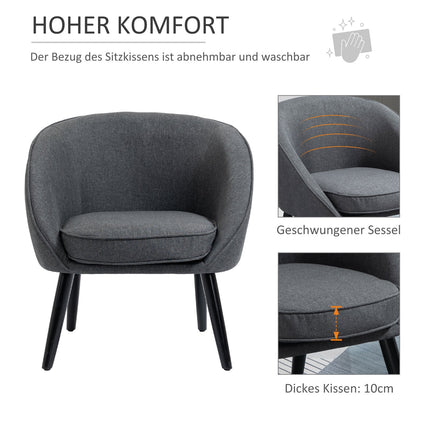 Moderner Loungesessel aus grauem Leinenimitat, Holzrahmen