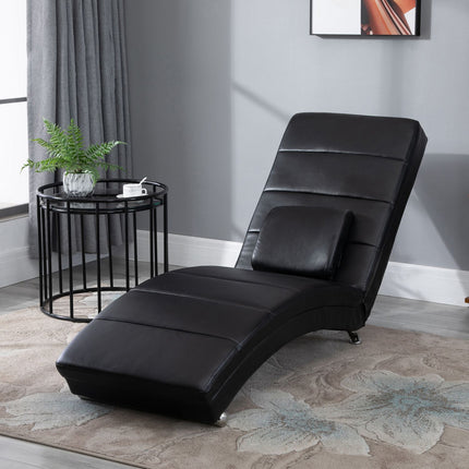 Massage lounge chair, high backrest, artificial leather, black