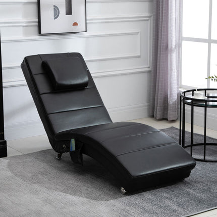 Massage lounge chair, high backrest, artificial leather, black