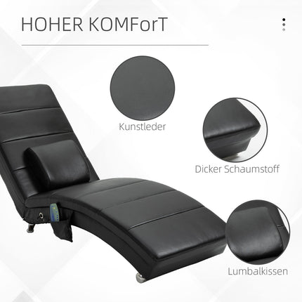 Massage lounge chair, high backrest, artificial leather, black