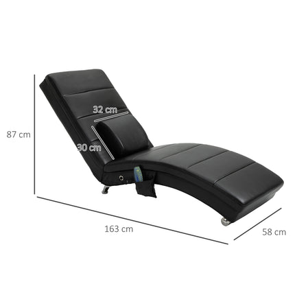 Massage lounge chair, high backrest, artificial leather, black