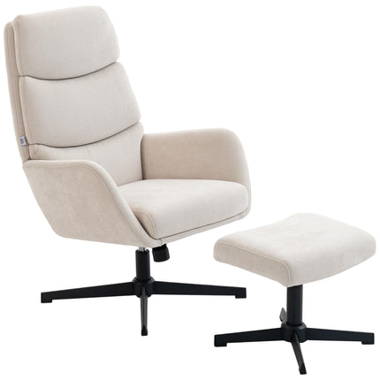 Loungesessel mit Ottoman, hoher Rückenlehne, Metallfuß, Beige