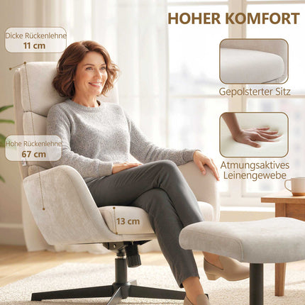 Loungesessel mit Ottoman, hoher Rückenlehne, Metallfuß, Beige