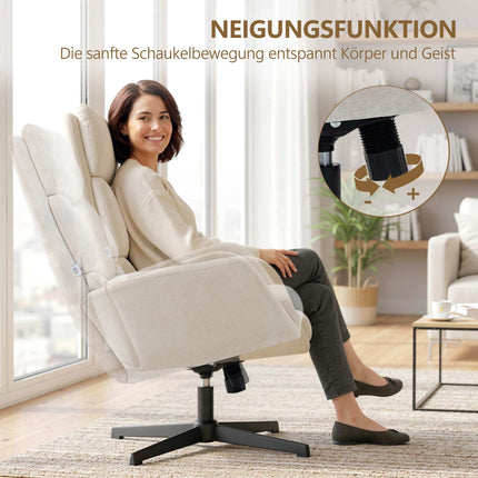 Loungesessel mit Ottoman, hoher Rückenlehne, Metallfuß, Beige