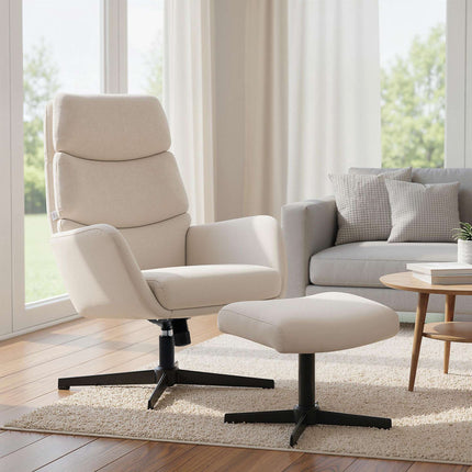 Loungesessel mit Ottoman, hoher Rückenlehne, Metallfuß, Beige