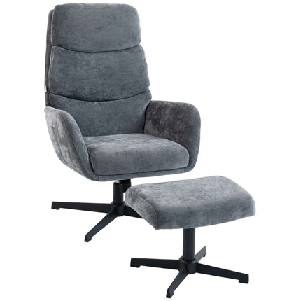 Loungesessel mit Ottoman, hoher Rückenlehne, Metallfuß, Grau