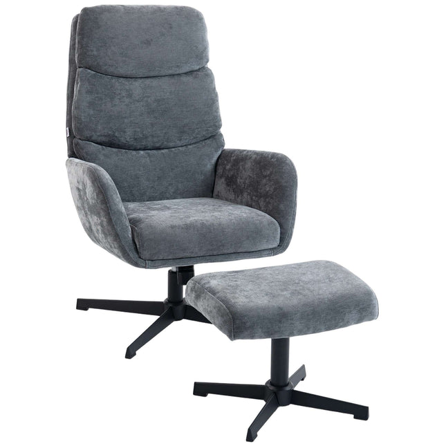 Loungesessel mit Ottoman, hoher Rückenlehne, Metallfuß, Grau